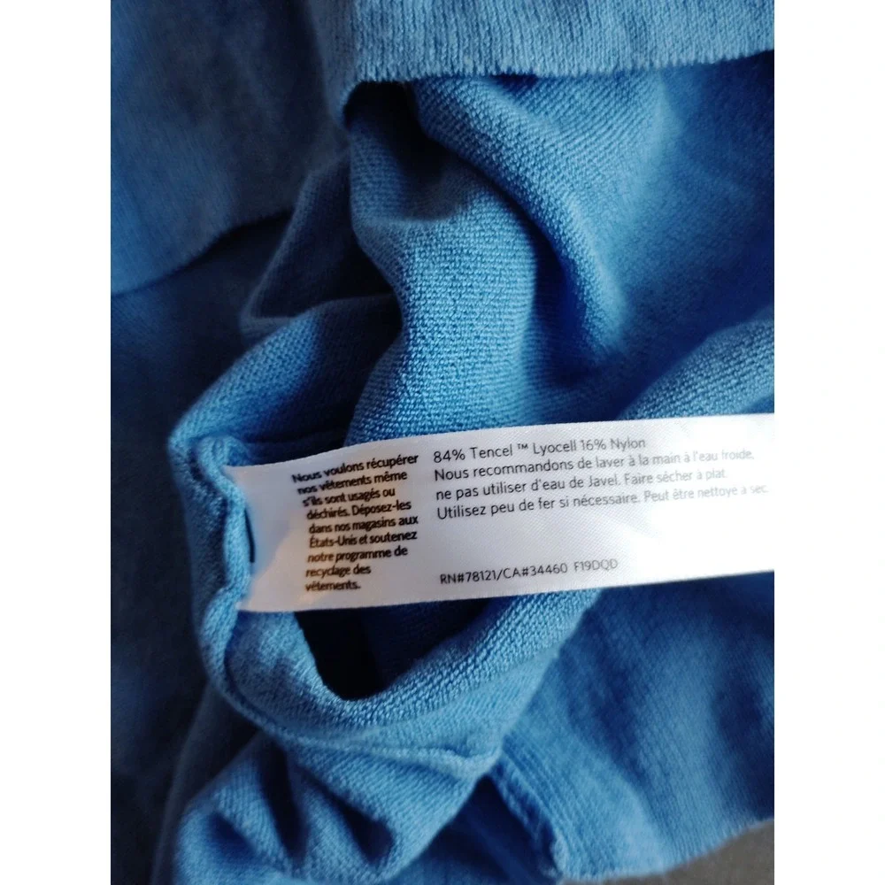 NWOT Eileen Fisher Tencel Blue V-Neck Lightweight Long Sleeve Sweater Preppy L - Picture 7 of 10